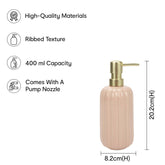 Anko Pink Ribbed Stoneware Toothbrush Holder & Liquid Soap Dispenser (400mL) Set for Bathroom | Rust-Proof, Leak-Proof, Easy to Clean | Bathroom Sanitizer, Lotion, Shampoo Dispenser Pink